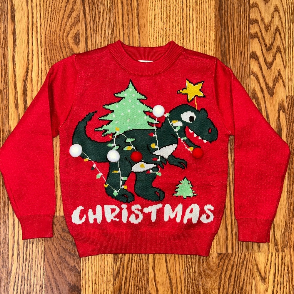 Red Christmas Dinosaur Sweater